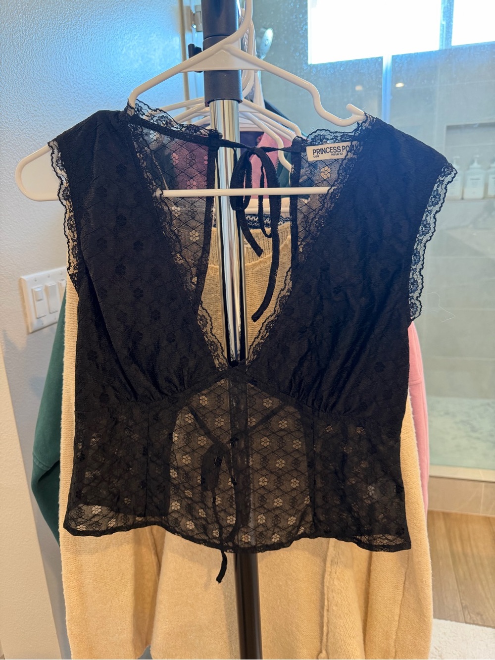 Princess Polly Black Lace Tie-Back Crop Top